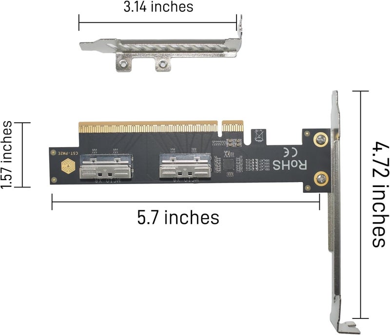 LetLinkSo PCIe 5.0 x16 to 2 MCIO x8 Adapter Card for 4 U.2 NVMe SSD (Side Top Black) - Image 4